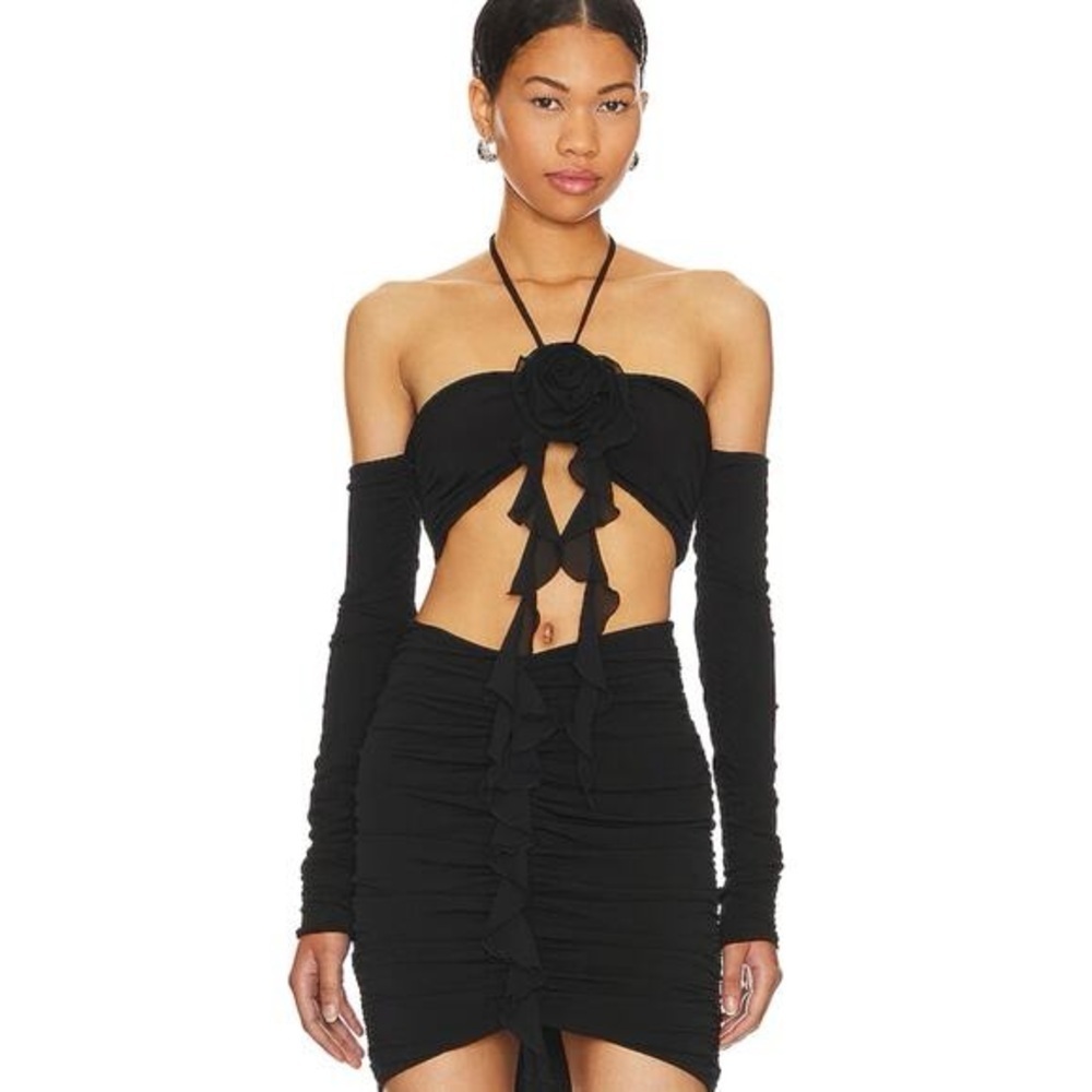 NBD Black Halter Raffle Crop Top Size XS